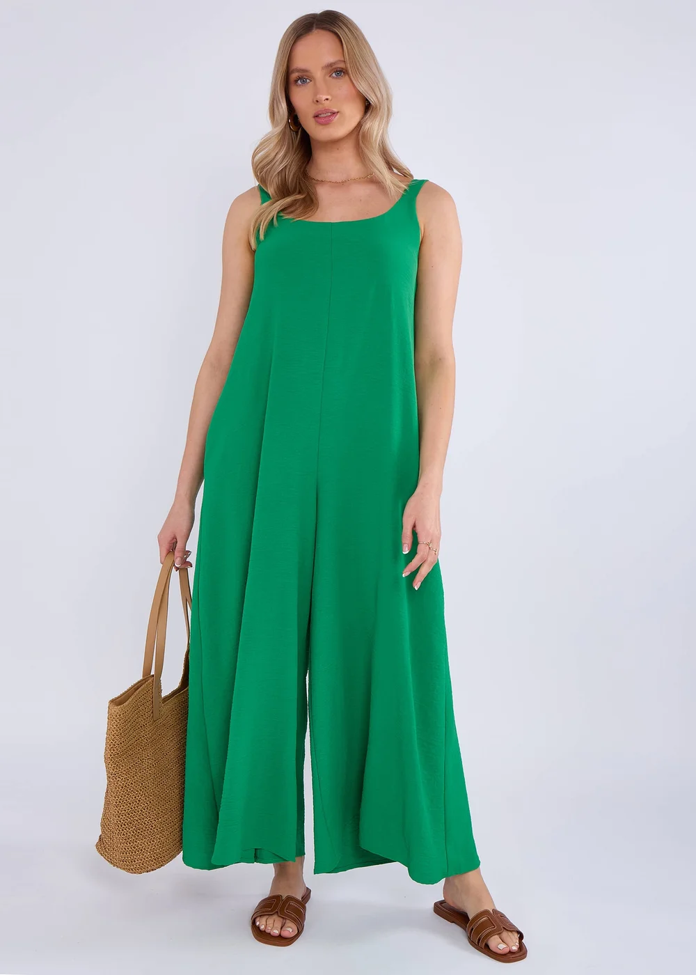 Gini London Green Air Flow Strappy Wide Leg Jumpsuit - M/L Image 1