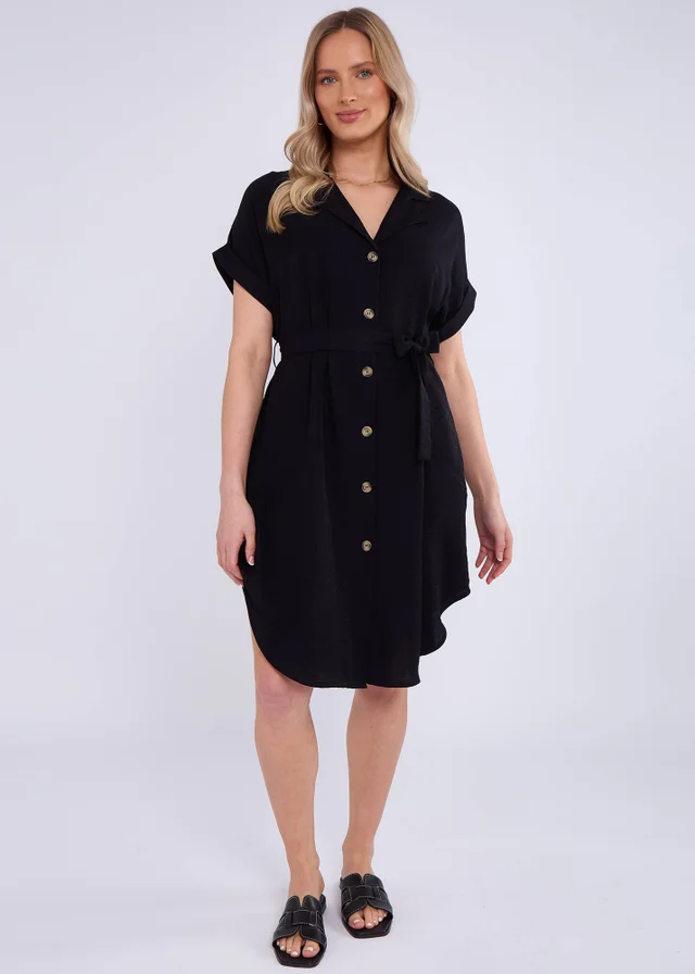 Gini London Black Utility Belted Oversized Viscose Shirt Dress