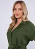 Gini London Khaki Utility Belted Oversized Viscose Shirt Dress - M/L Image 3