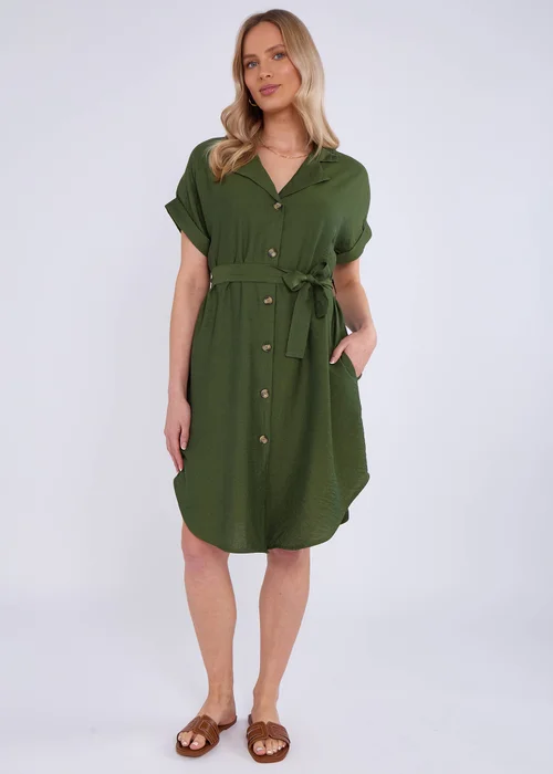 Gini London Khaki Utility Belted Oversized Viscose Shirt Dress - M/L Image 4