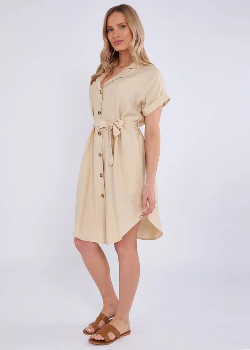Gini London Beige Utility Belted Oversized Viscose Shirt Dress - M/L Image 4