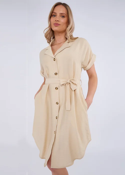 Gini London Beige Utility Belted Oversized Viscose Shirt Dress - M/L Image 3