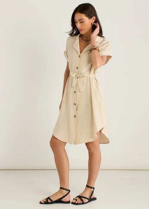 Gini London Beige Utility Belted Oversized Viscose Shirt Dress - M/L Image 4
