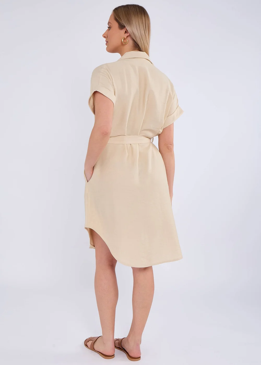 Gini London Beige Utility Belted Oversized Viscose Shirt Dress - M/L Image 2