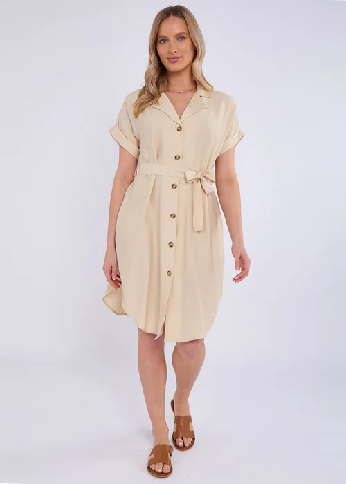 Gini London Beige Utility Belted Oversized Viscose Shirt Dress - M/L Image 1