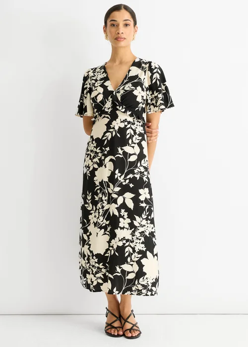 Gini London Black Mono Ruffle V Neck Viscose Midi Dress - 14 Image 4