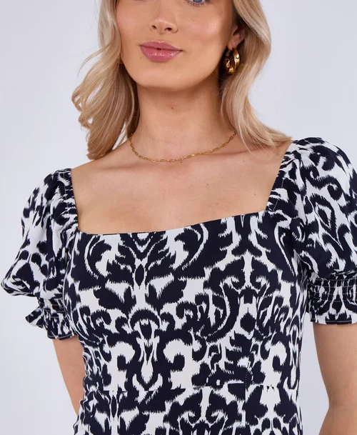 Gini London Navy Puff Sleeves Split Viscose Midi Dress - 10 Image 3