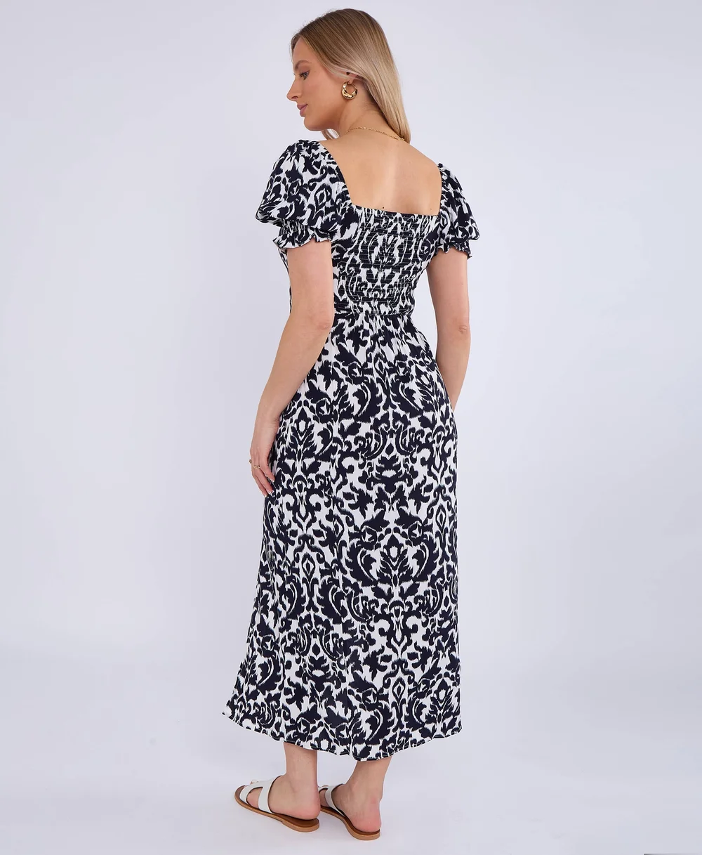 Gini London Navy Puff Sleeves Split Viscose Midi Dress - 10 Image 2