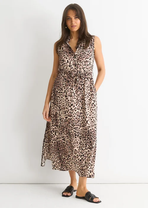 Gini London Brown Animal Print Pocket Detail Shirt Dress - 14 Image 1