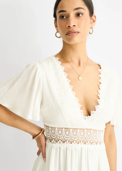 Gini London White Lace Trim Viscose Mini Skater Dress - Size 14 Image 3