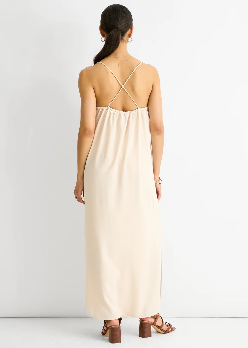 Gini London Beige Strappy Cross Back Airflow Oversized dress - L/XL Image 2