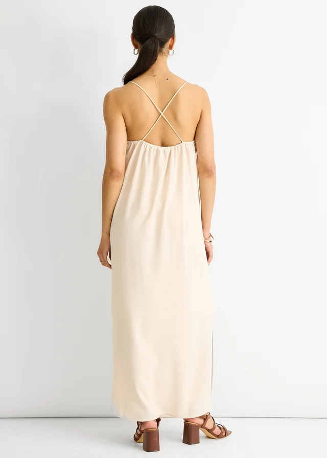 Gini London Beige Strappy Cross Back Airflow Oversized dress