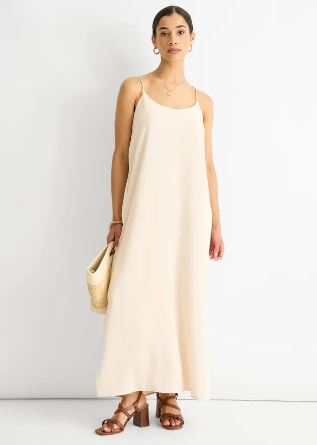 Gini London Beige Strappy Cross Back Airflow Oversized dress