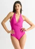 Gini London Dark Pink Twist Overlay Halter Tie Swimsuit - Size 14 Image 1