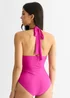 Gini London Dark Pink Twist Overlay Halter Tie Swimsuit - Size 14 Image 2