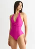 Gini London Dark Pink Twist Overlay Halter Tie Swimsuit - Size 14 Image 4