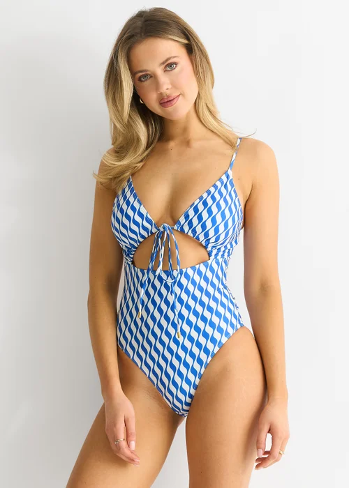 Gini London Blue Wave print tie front swimwear - 14 Image 4