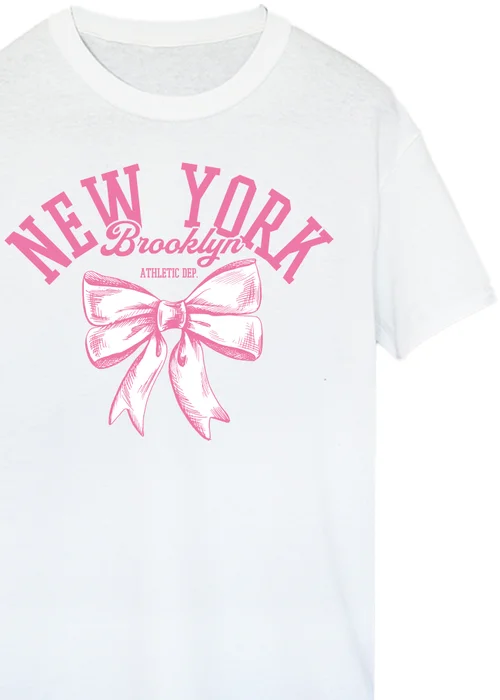 Brands In New York Brooklyn Bow White Boyfriend Fit T Shirt - Extra Large Image 2