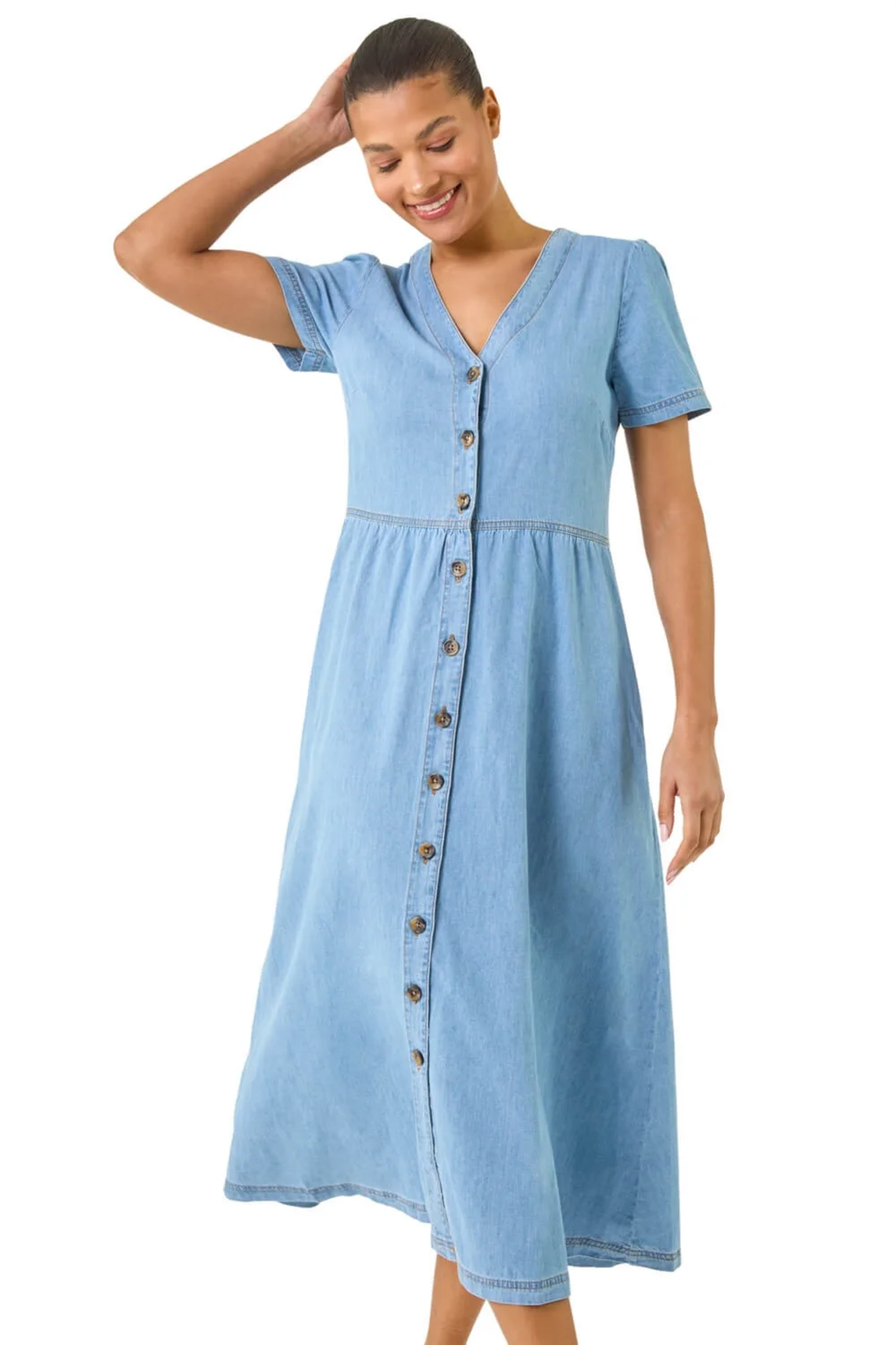 Roman Denim Button Through Midi Dress - Size 14 Image 1