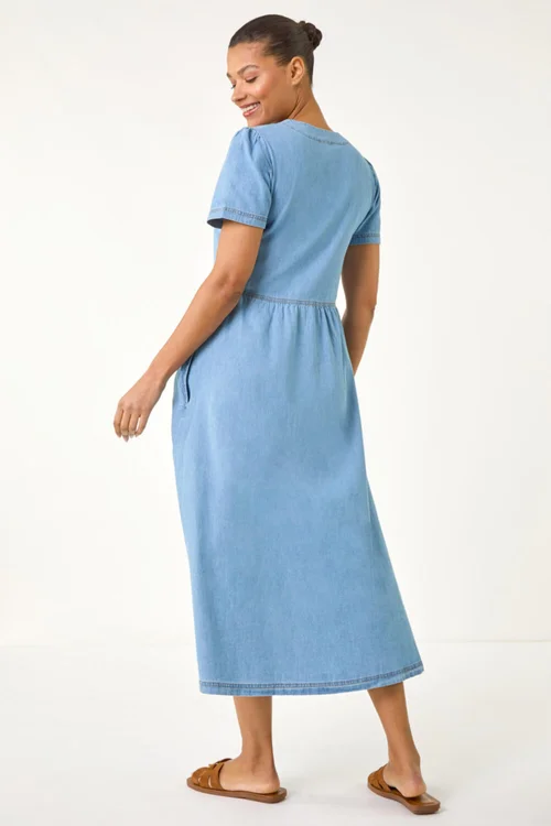 Roman Denim Button Through Midi Dress - Size 14 Image 3