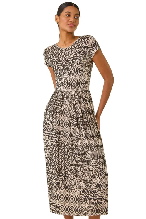 Roman Black Abstract Print Midi Dress - Size 20 Image 1