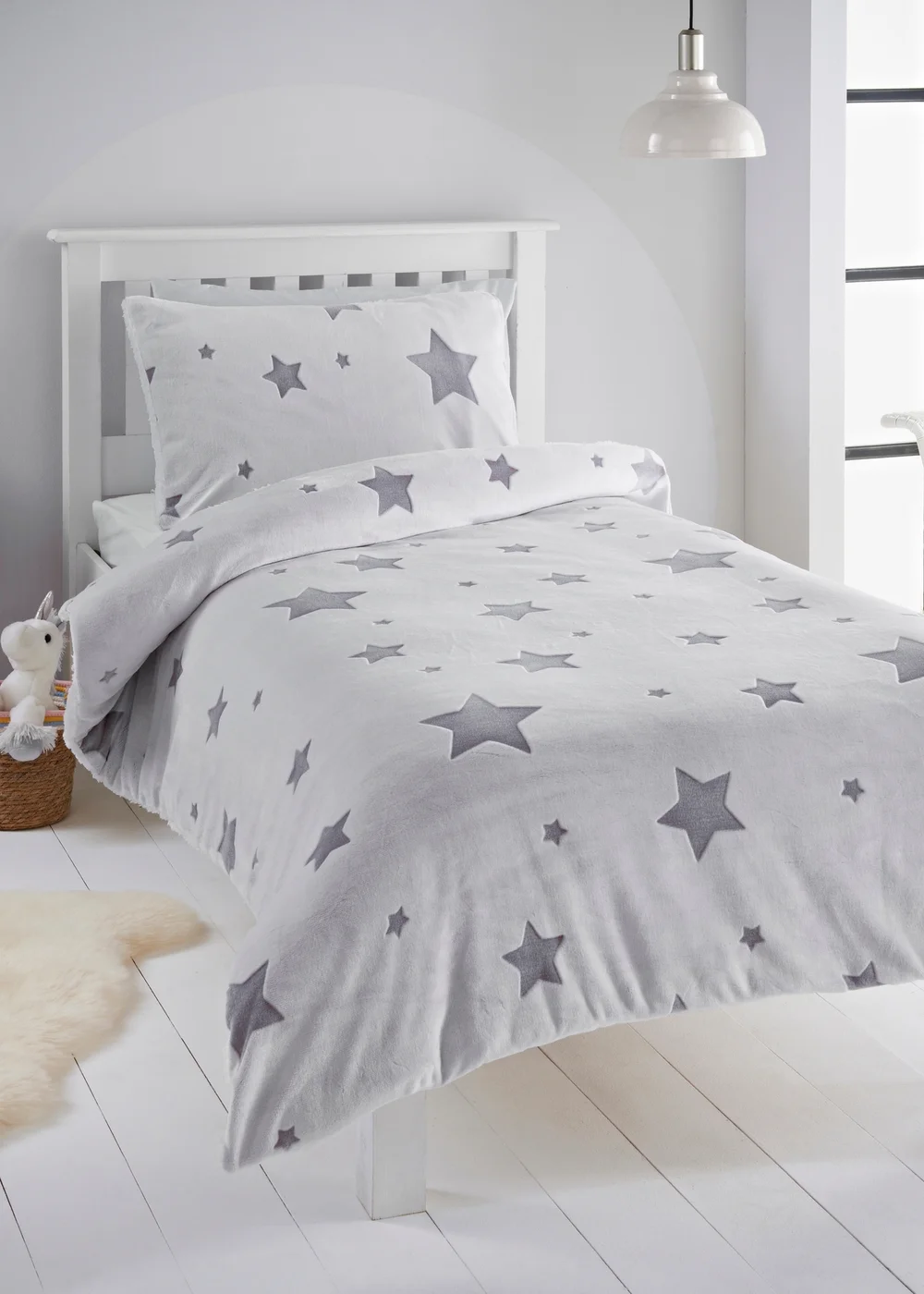 Star Grey Fleece Duvet Set - Single Image 1