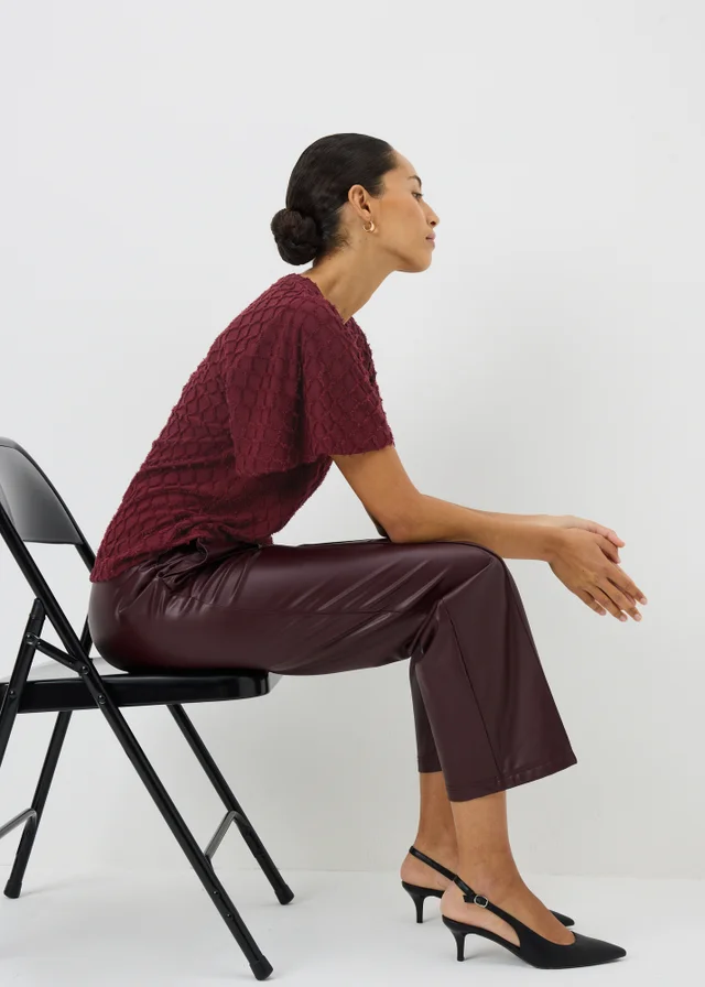 Burgundy Textured Angel Sleeve T-Shirt