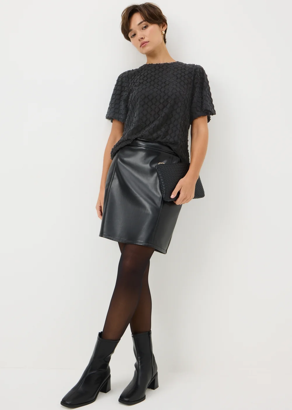 Black Textured Angel Sleeve Top - Size 8 Image 2