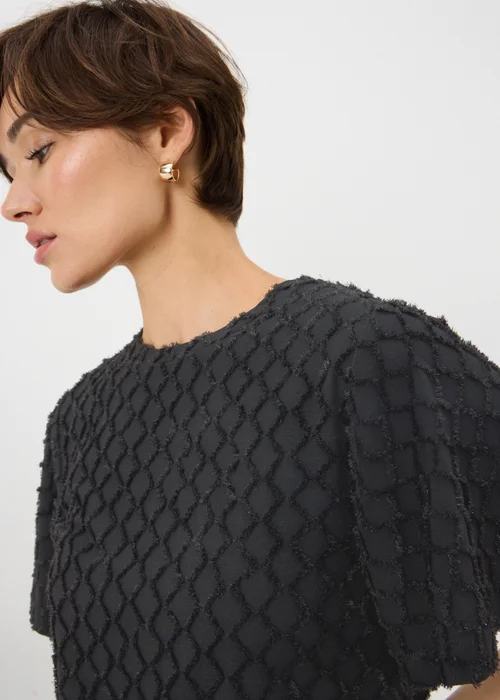 Black Textured Angel Sleeve Top - Size 8 Image 3