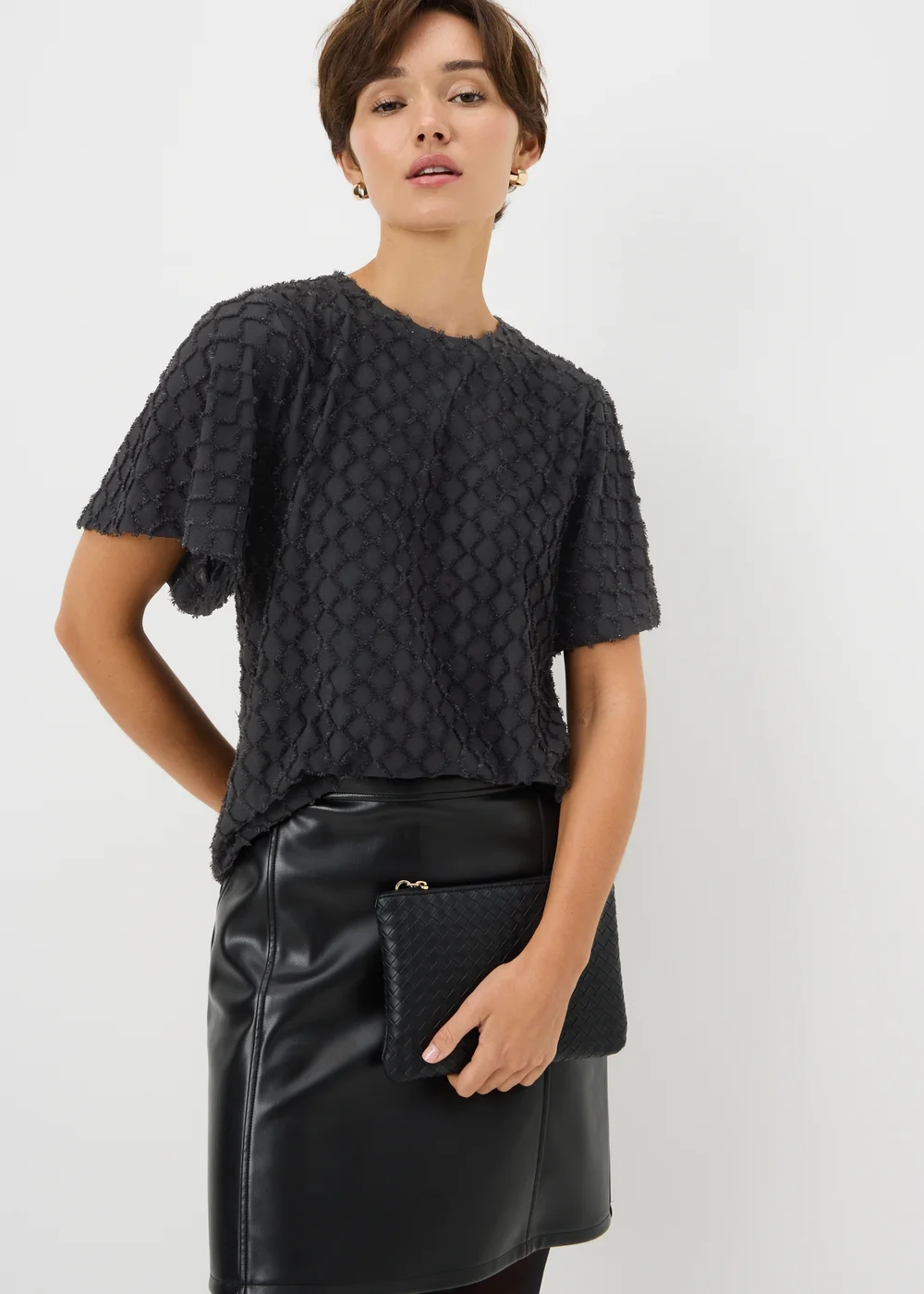 Black Textured Angel Sleeve Top - Size 8 Image 1