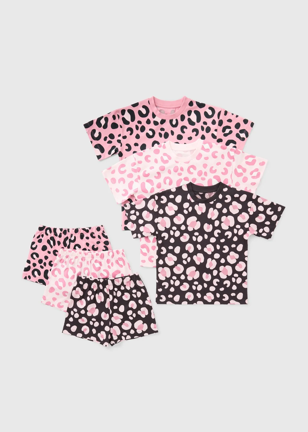 3 Pack Girls Pink Leopard Pyjama Sets (7-13yrs) - Age 7 Years Image 1