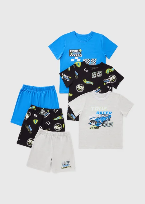 3 Pack Boys Multicolour Motorsport Pyjama Sets (7-13yrs) - Age 7 Years Image 1