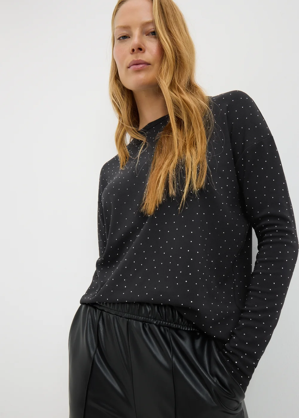 Black Longline Embellished Top - Small Image 1