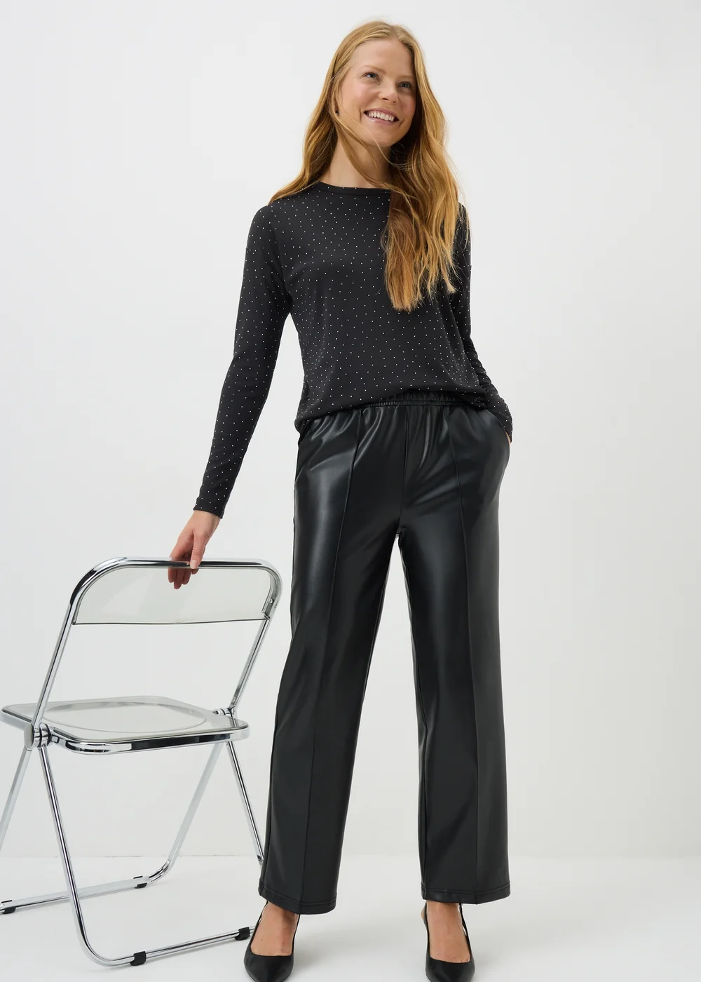 Black Longline Embellished Top - Small Image 2