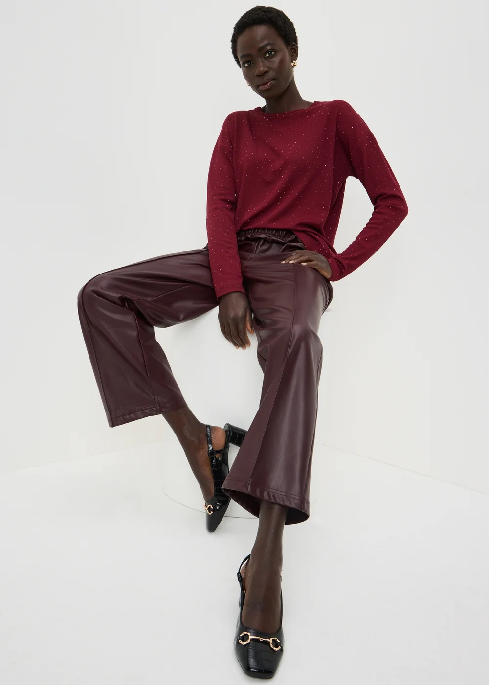 Burgundy Longline Embellished Top - Small Image 1