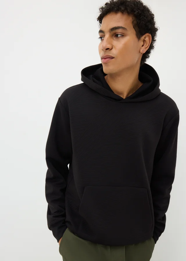 Black Quilt Textured Hoodie