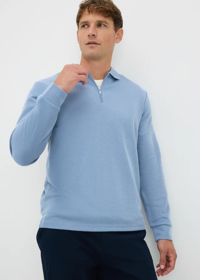 Blue Ribbed Polo Top