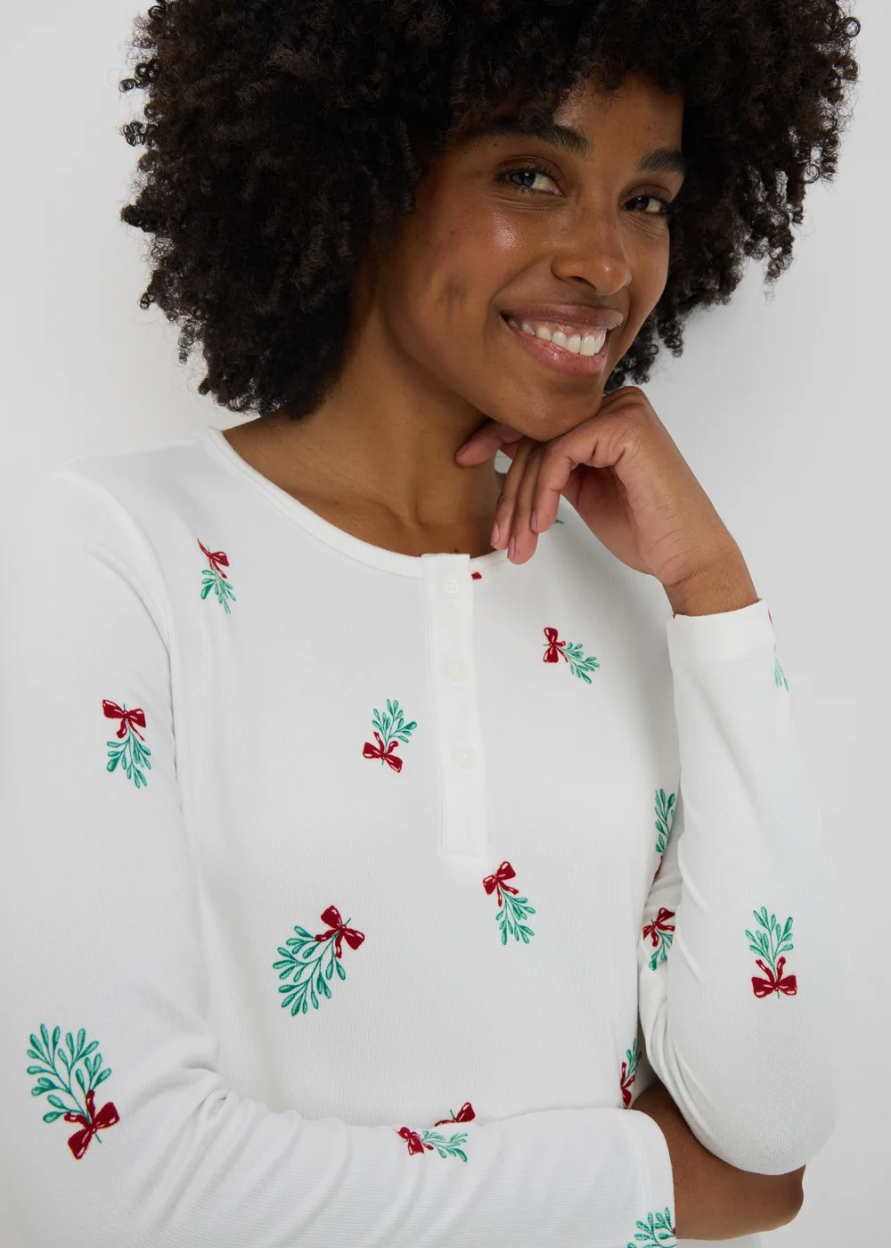 Cream Mistletoe Snit Henley Nightie - Extra small Image 2