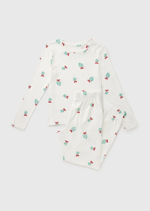 Cream Mistletoe Print Pyjama Set - Medium Image 3