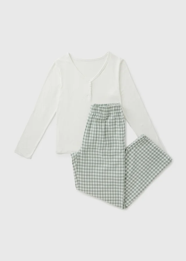 White & Green Gingham Pyjama Set