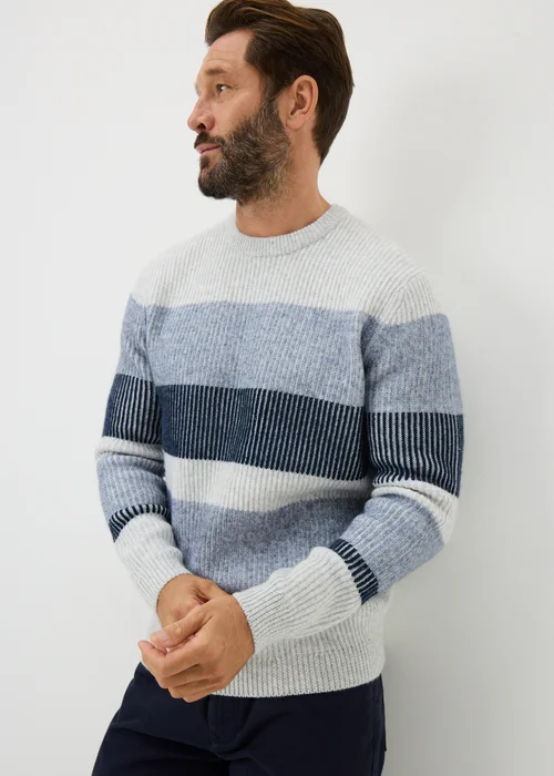 Lincoln Grey Plaited Stripe Jumper - Medium Image 1