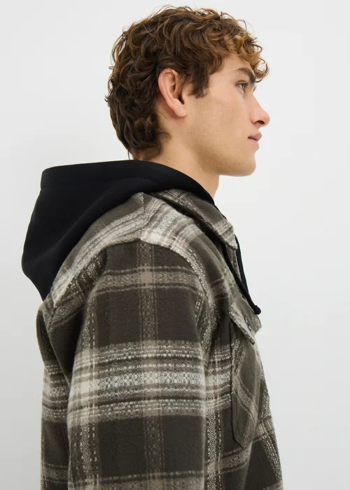 Khaki Hooded Check Shacket - S Image 1