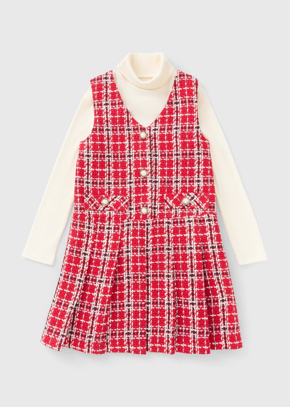 Girls Red Boucle Top & Pinafore Set (7-15yrs) - Age 9 Years Image 1