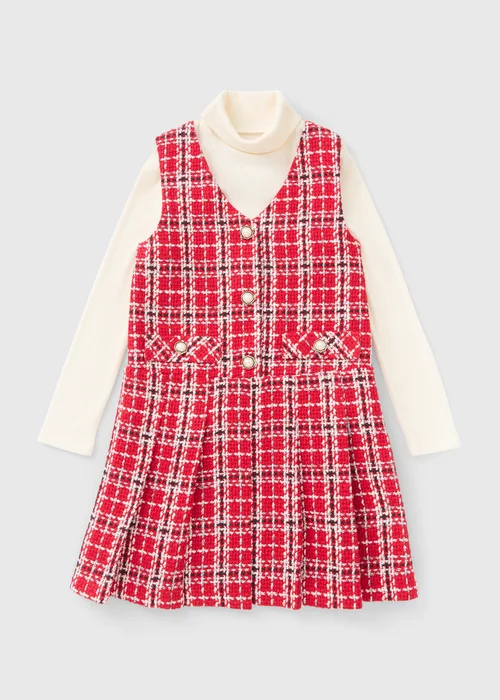 Girls Red Boucle Top & Pinafore Set (7-15yrs) - Age 9 Years Image 1