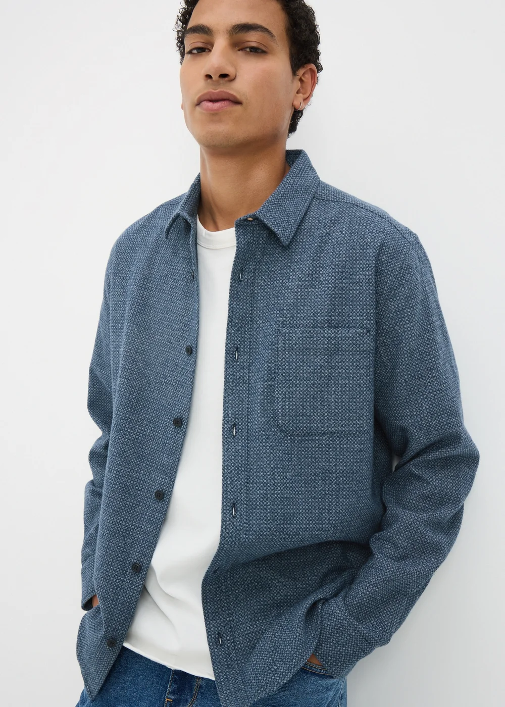 Navy Plain Brushed Birdseye Shirt - Small Image 1