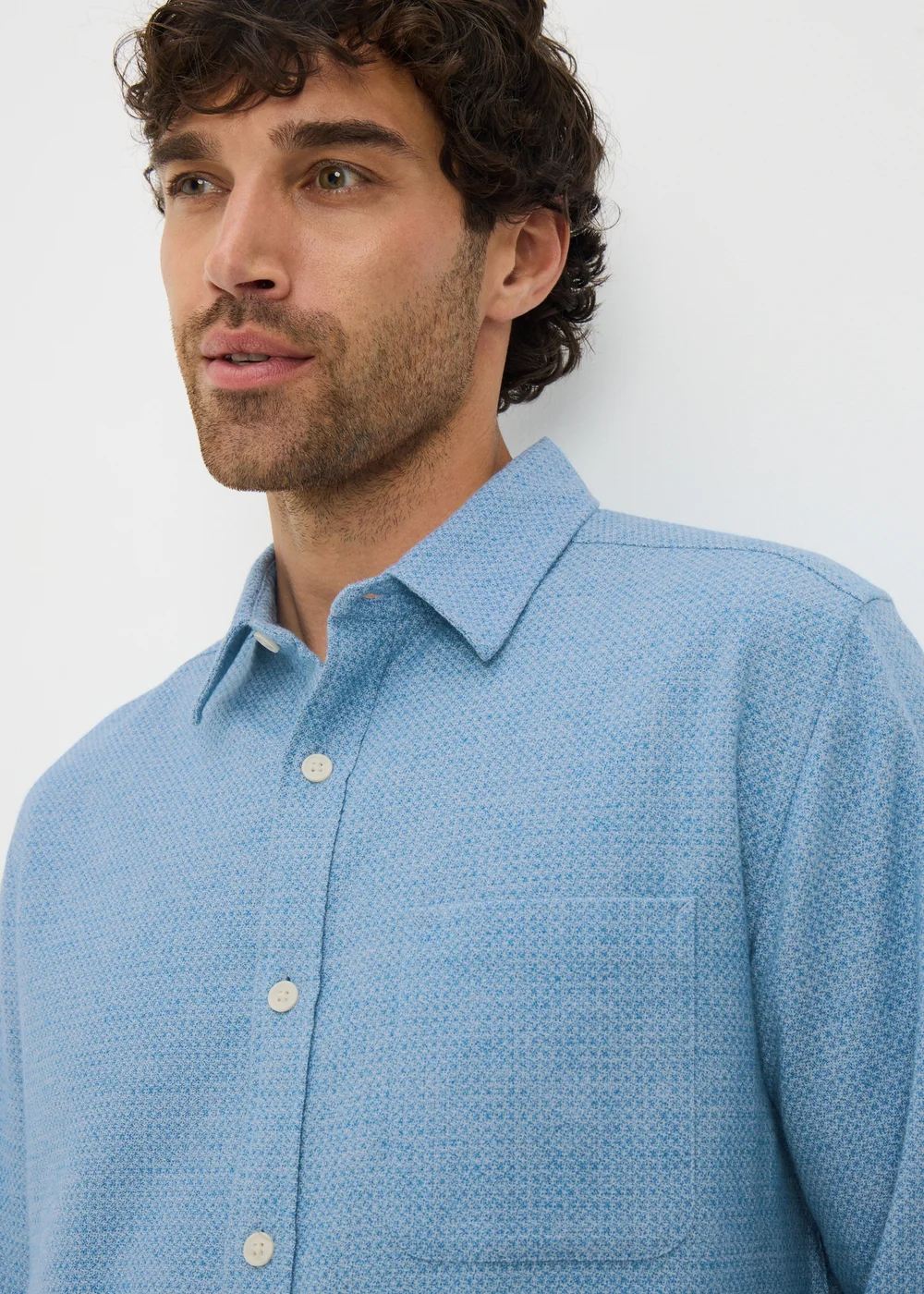 Blue Plain Brushed Birdseye Shirt - Small Image 2