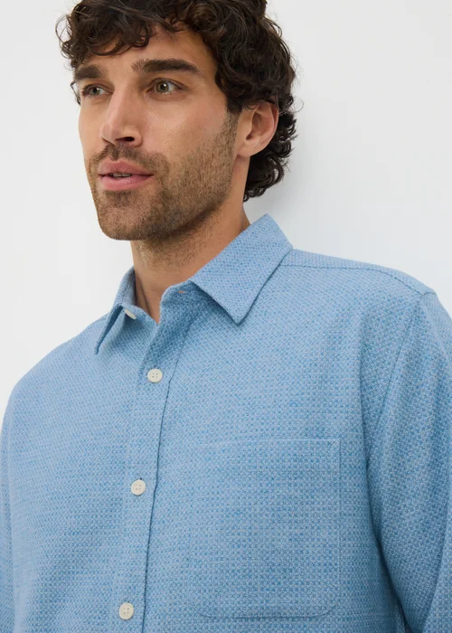 Blue Plain Brushed Birdseye Shirt - Small Image 2