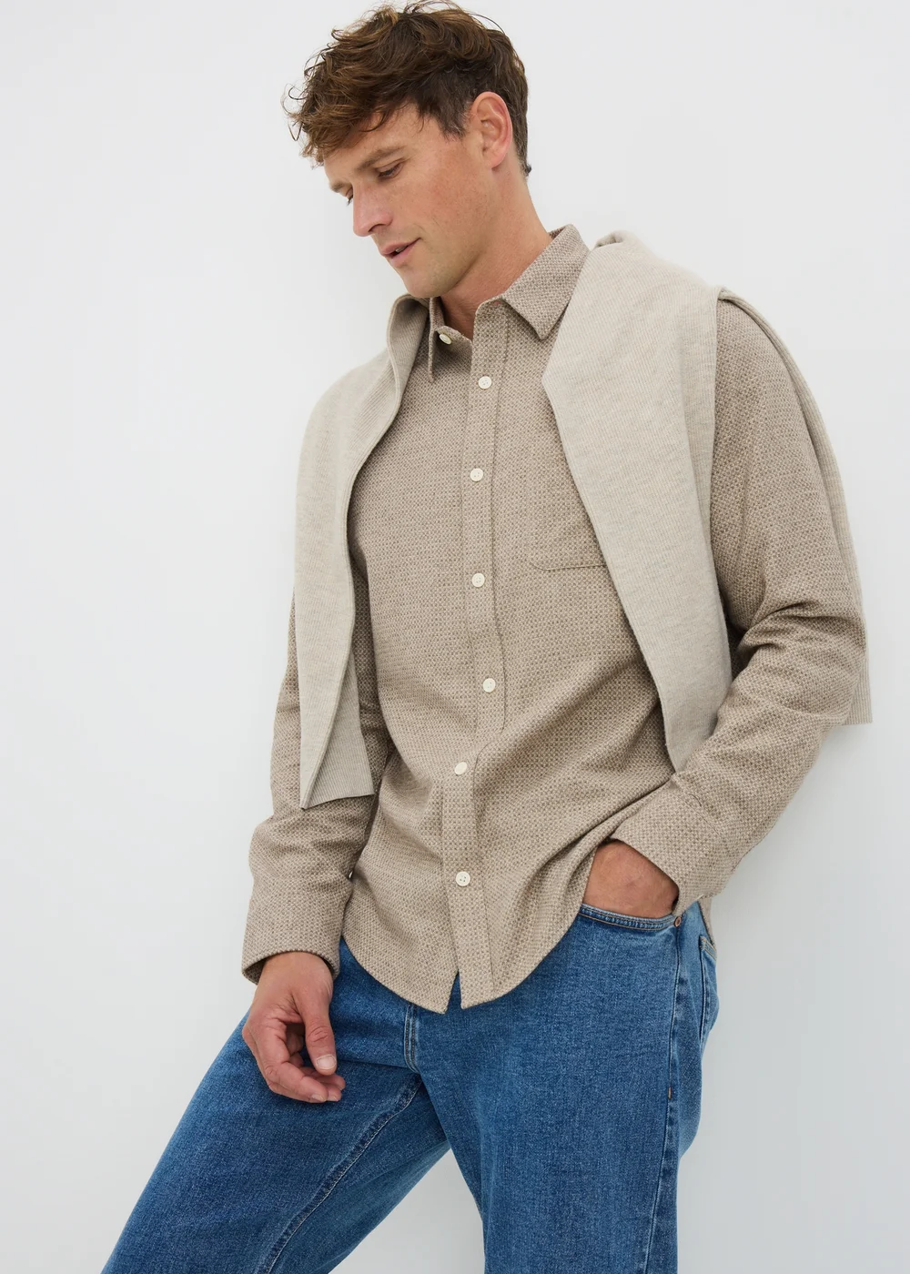 Stone Brushed Birdseye Plain Shirt - Small Image 1