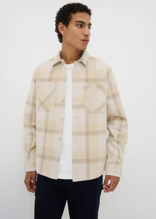 Stone Checked Brushed Overshirt - 3XL Image 1