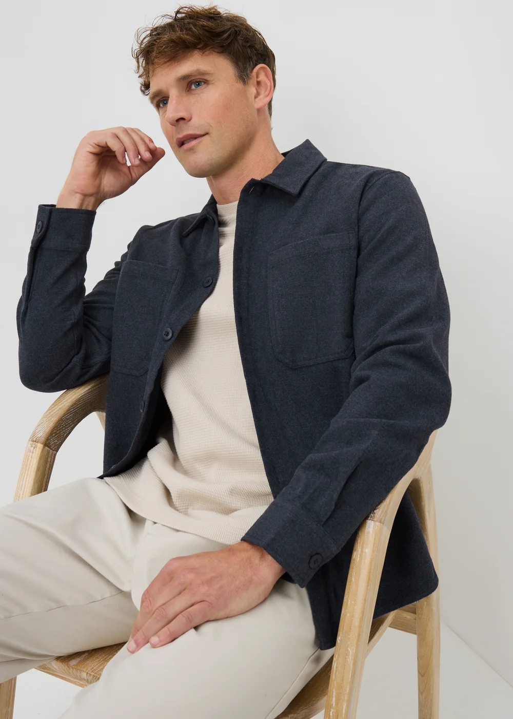 Navy Plain Brushed Overshirt - 3XL Image 2